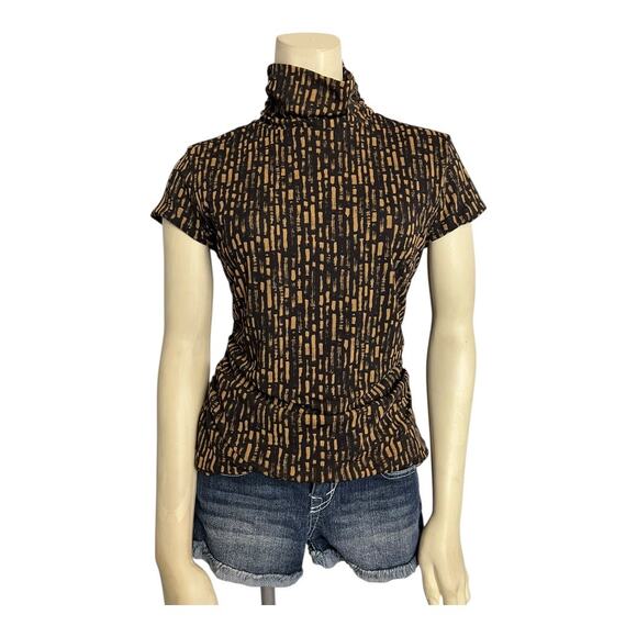 Kenneth Cole Women's Abstract Print Turtleneck Short Sleeve Blouse Top Medium - Picture 1 of 7
